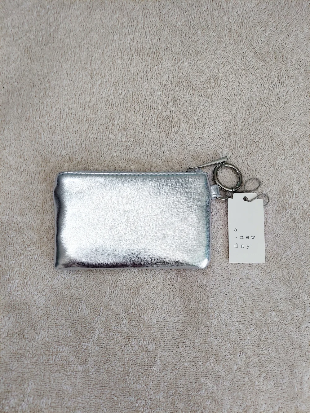 A New Day Metallic Silver Zip Pouch Wallet NWT Travel Y2K Vacation Athleisure
